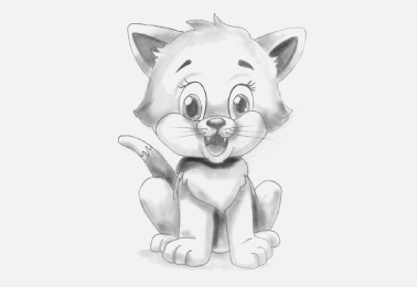 Hand drawn little cat sitting and smiling