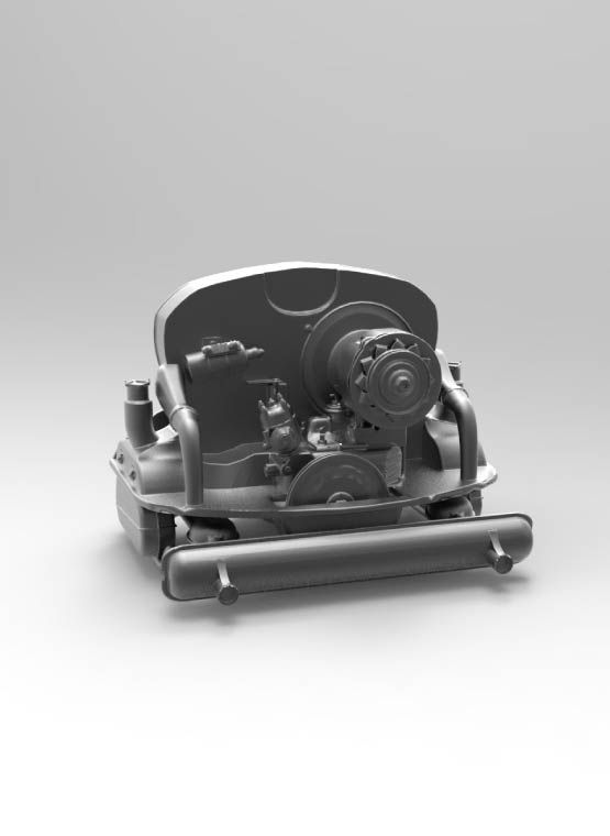 3d model and render of a volswagen engine