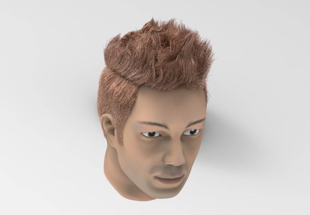 3d model and render of a male face and hair