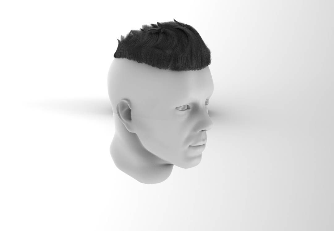 3d model and render of a male face and hair