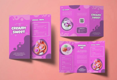 Purple brautiful brochure for a ice cream company